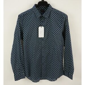 New 7 Diamonds Verdant Clover Geometric Button Up Shirt Men's Large Blue Green